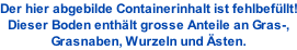 Der hier abgebilde Containerinhalt ist fehlbefüllt! Dieser Boden enthält grosse Anteile an Gras-, Grasnaben, Wurzeln und Ästen.